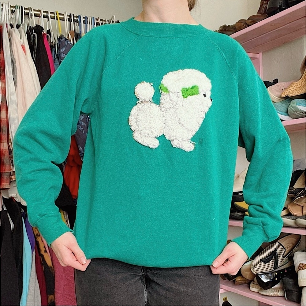 Vintage Pannill Dog Bow Patch Graphic Crewneck Sweatshirt